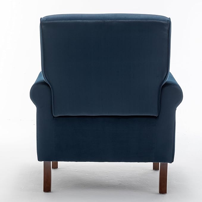 Classic Accent Armchair with Birch Wood Frame and Comfortable Rolled Armrests Arm Chairs for Living Room Bedroom and Office Decor Blue