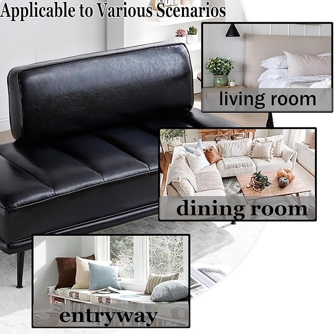 Anwick 55 PU Leather Small Sofa Loveseat Couch with Side Table Modern Upholstered Bed End Bench with Back for Bedroom Living Room Office Entryway (Black)