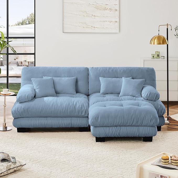 Setawix Luxury Modular Sectional Sofa Couch with Deep SeatOversized L-Shaped 2 Seater Sofas with Curved ArmrestComfy Chenille Cloud Couch for Living RoomBlue