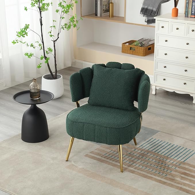 Boucle Accent Chair Modern Upholstered Armchair Tufted Chair with Metal e Single Leisure Chairs for Living Room Bedroom