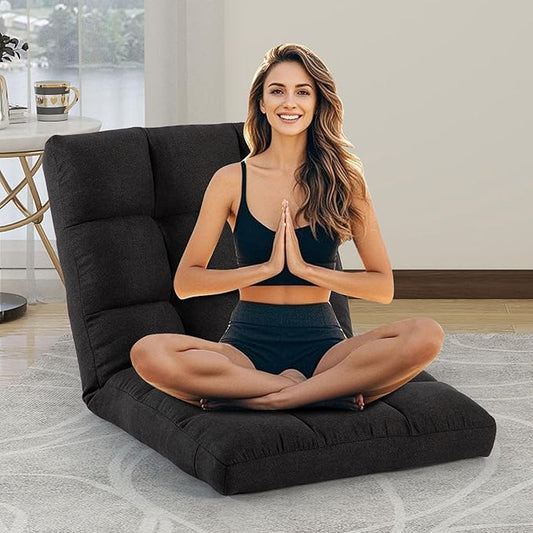 24 Inch Extra Wide Oversized Folding Floor Chair with Back Support 6-Position Adjustable Folding Floor Chair Floor Gaming Chair for Adults Comfortable Floor Seat
