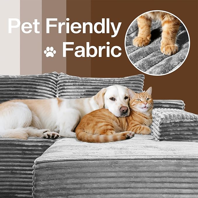 Modular Sectional Sofa Boneless Cloud Couch with Chaise Lounge 4-in-1 Flexible Combination Faux Rabbit Fur &amp Layered Cushion Deep Seat No Assembly (Light Grey Right Facing Chaise)