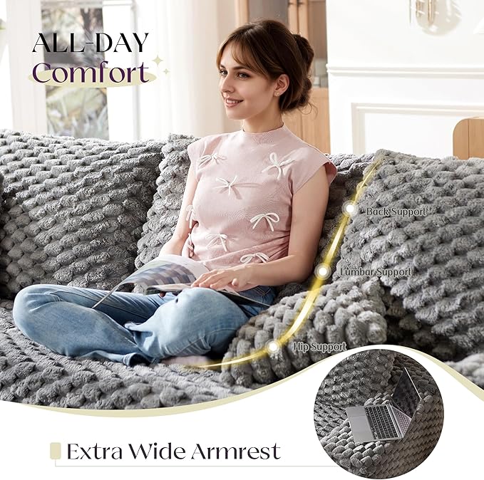 VanAcc 106’’ Oversized Modular Sectional Sofa Deep Seat Cloud Couch with Corduroy Upholstery L Shaped Boneless Sofas Easy No-Assembly Lounge Couches for Living Room Grey