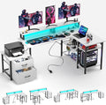 YOUNGAR Office Desk L Shape with File Drawers&ampPower Outlet 69.3 Inch Reversible L Shaped Computer DesksCorner L Shape or Long Desk Set up Monitor Stand &ampStorage ShelvesLED Lights&ampCPU S