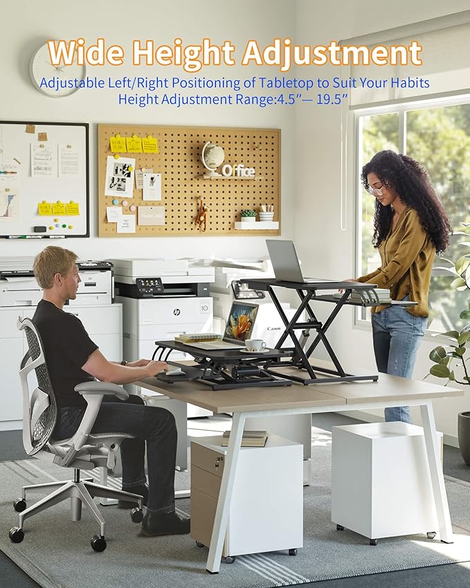 YIHAYO Electric Standing Desk Converter 32 inch Sit to Stand Up Height Adjustable Desk Riser Quick Sit to Stand Tabletop Dual Monitor Riser Workstation for Home Office with Keyboard Tray Black