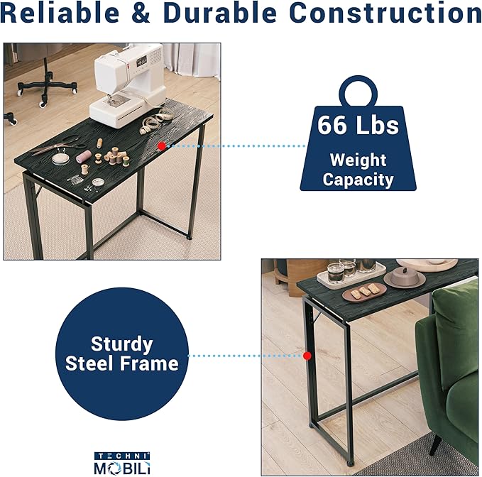 31.5 Wide Folding Desk for Small Spaces Compact Folding Table for Bedroom Apartment Study or Dorm Ideal for Living Room TV Dinners Side Table Use Laptop Desk No Assembly Required Black
