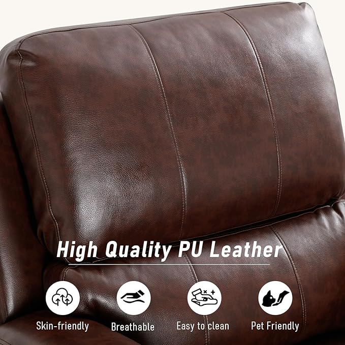 Electric Recliner Chair Soft PU Leather Power Recliners with Padded Backrest Single Overstuffed Heavy Duty Reclining Sofa for Living Room Bedroom Brown