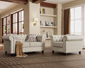 Morden Fort 2 Piece Classic Chesterfield Sofa Set Tufted Chair &amp Loveseat Furniture Solid Wood Legs Thick Cushion Pet-Friendly Couch Set for Living Room Bedroom Apartment Linen Beige