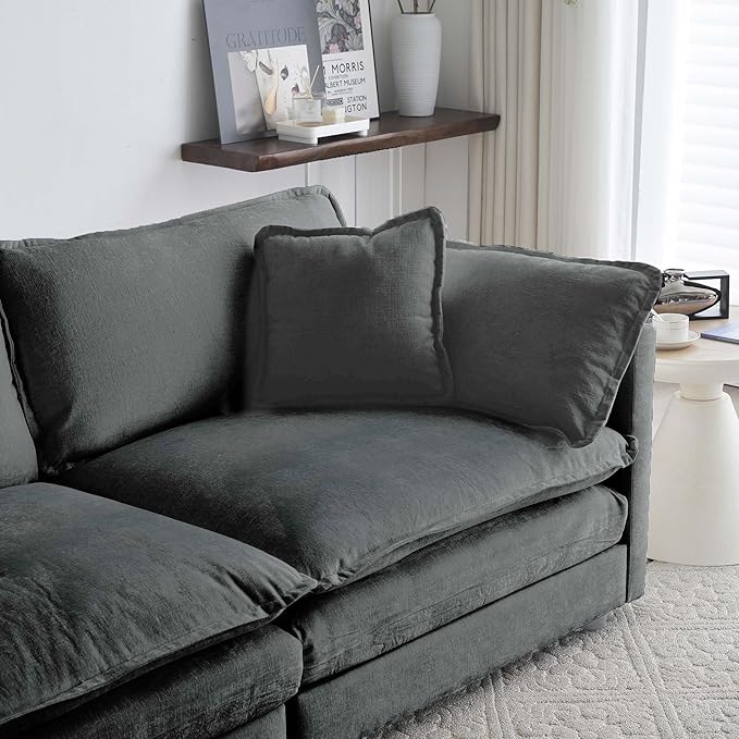 Deep Seat Cloud Loveseat Sofa Sectional Couch with Movable Ottoman 2 Seater Oversized L Shaped Corner Sofa Couches Comfy Chenille Love Seat for Living Room Bedroom Apartment Office