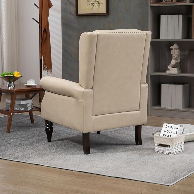 Camel PU Leather Accent Chair Mid-Century Modern Living Room Chairs with Wingback Comfy Upholstered High Back Single Sofa Bedroom Reading Armchair with Solid Wood LegsEasy Assemble (Camel)