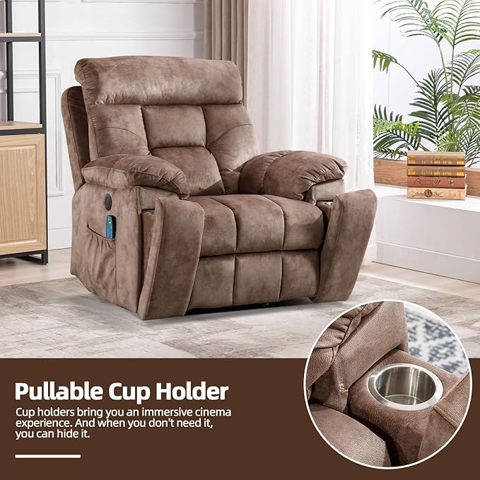 CANMOV Large Power Lift Recliner Chair with Massage and Heat for Elderly Big and Tall People Overstuffed Wide Recliners with 2 Cup Holders Side Pocket and USB Port Camel