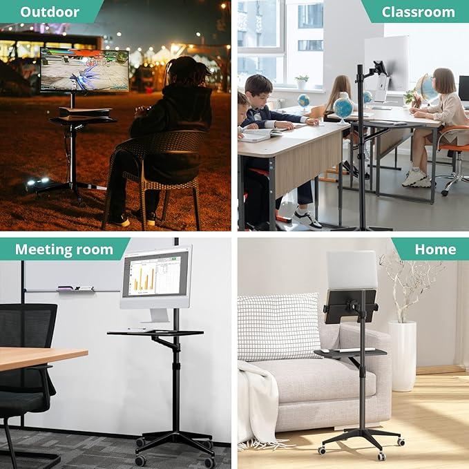Viozon Mobile DeskMobile WorkstationMulitiuse Rolling Laptop Floor Stand34-48.6 Height AdjustableCompatible with 17-27 Monitor&amp12-17 Laptop21×14 DeskMaxload 17.6lbs4 Lockable Wheels