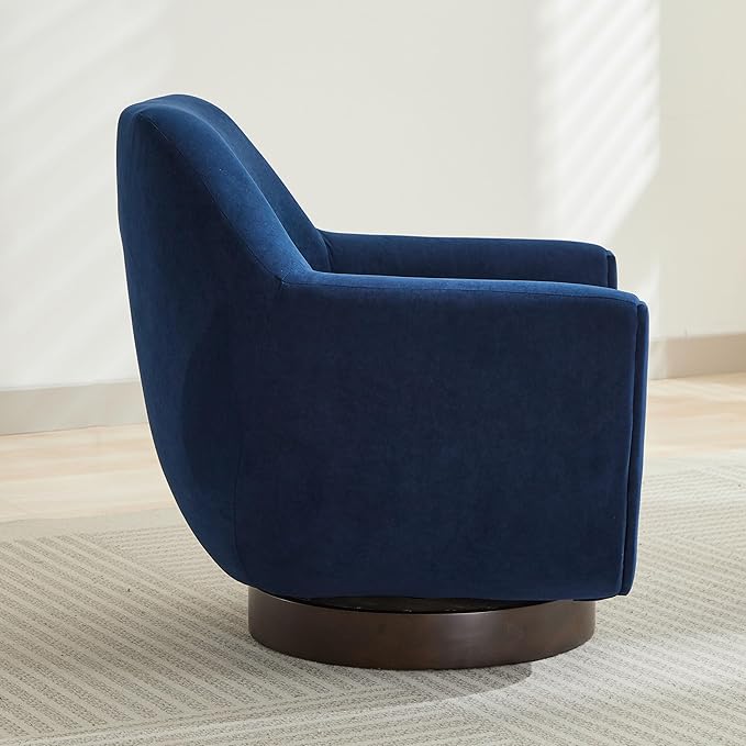 Swivel Chair Velvet Accent Chair Armchair Round Barrel Chair U-shaped Fully Assembled Chair for Living Room Bedroom (Navy Blue)