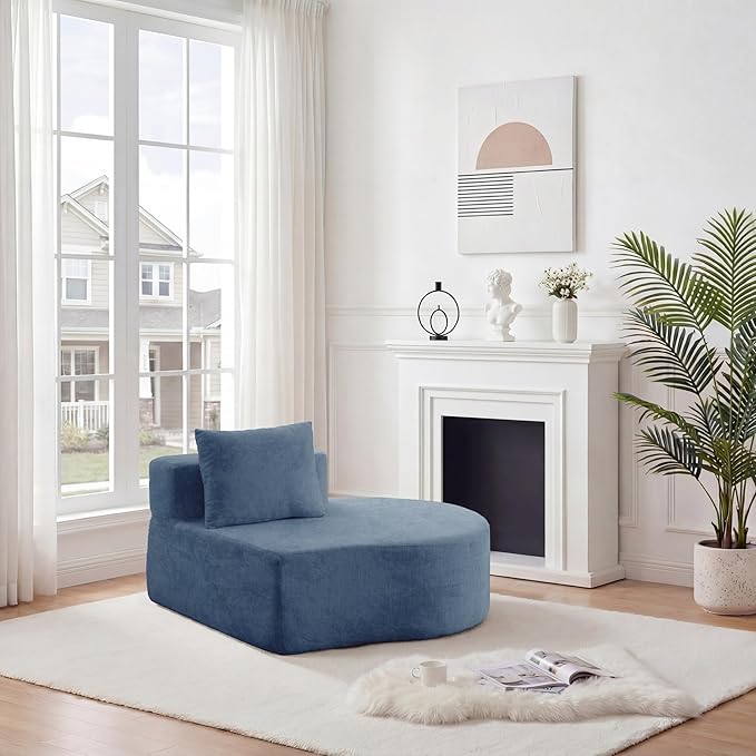 94.5'' Curved Sofa Chenille Fabric &amp Memory Foam Deep Seat Cloud Couch with 2 Pillows Modern 4-Seater Sectional Sofa No Assembly Needed - Boneless Couches for Living Room Apartment (Blue)
