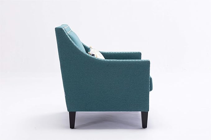 Accent Armchair Living Room Chair with Nailheads and Solid Wood Legs Teal Linen