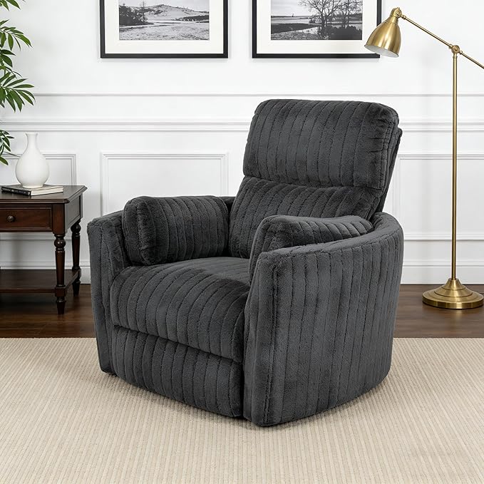 leovanni Power Swivel Rocker Recliner Chair Upholstered Nursery Glider Rocking Chair with 2 Pillows USB Ports Electric Nursing Reclining Chairs Bedroom Living Room Dark Gray