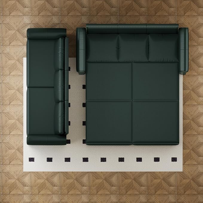 93.7 King Pull Out Sofa Bed Faux Leather Sleeper Sofa Couch 3 in 1 Convertible Futon Couches for Living Room Small Space Apartment Office Bedroom Modern Rivet Armrest Green
