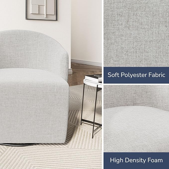BELLEZE Swivel Accent Chair Modern Upholstered Swivel Armchair 360 Degree Barrel Chair Comfy Corner Chair for Living Room Bedroom - Malta (Light Grey)