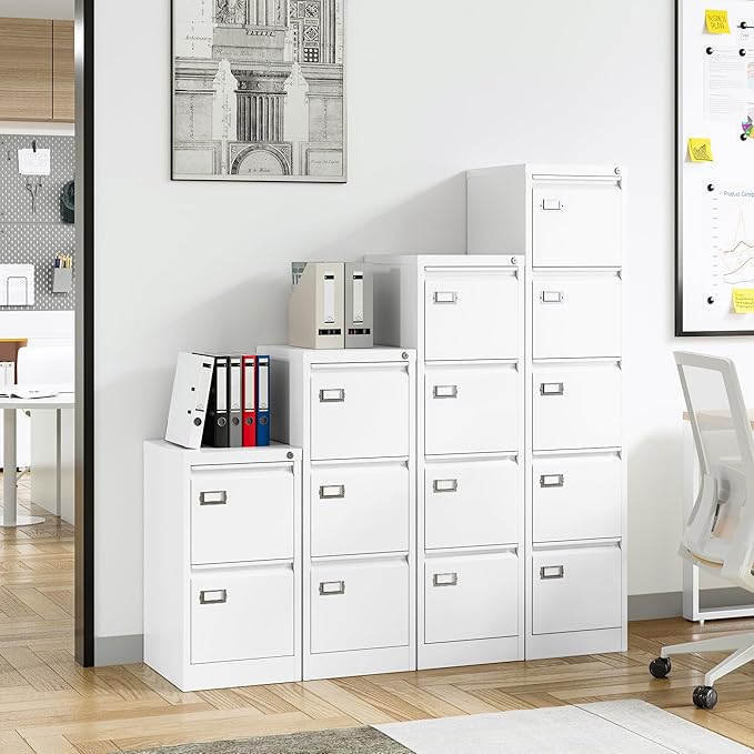 5 Drawer File Cabinet Filing Cabinets for Home Office Vertical File Cabinet with Lock 61.6 H Locking File Cabinet for A4 Legal/Letter Assembly Required (White)