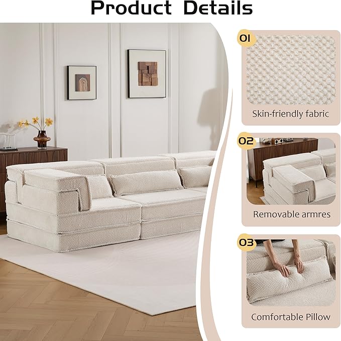 KEIKI 2Seat Modular Velvet Sofa Couch with Chaise Memory Foam for Modern Home Small Space Style Conscious Minimalists Warm Inviting Comfy Supportive Rest Space Elegant Premium Design White