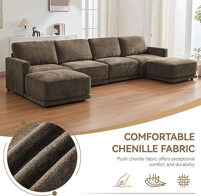 77.4 Oversized Loveseat Couch Upholstered Modular Sectional Sofa with Thick Cushions Love Seat Sofa Chenille Comfy 2 Seater Sofas for Living Room Easy Assembly Brown