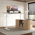 63 L Shaped Electric Standing Desk with File Cabinet Height Adjustable Stand up Desk with Drawers and Shelves Home Office Computer Gaming Table Brown &amp White