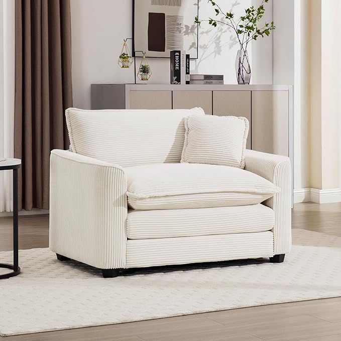 mikibama Luxury Modular Sectional Sofa Chair 45 Inch Modern Corduroy Comfy Cloud Couches for Living Room Office Bedroom Deep Sofa Chair with 1 Toss Pillows Beige