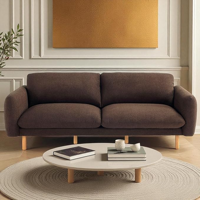 Get Set Style Scandi 3 Seater Sofa Couches 86” Minimalist Modern Upholstered Sofa with Comfort Cushions Couch for Living Room &amp Apartment (Chocolate Sofa)