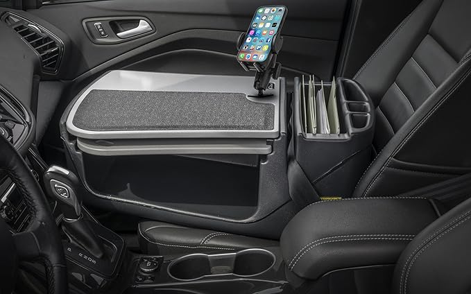 AutoExec GripMaster Car Desk for Your Vehicle Workstation and Mobile Office Grey with 400 watt Power Inverter and Phone Mount