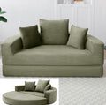 Green Boneless Loveseat Couch - 67 Circular Convertible Sofa Bed No Assembly Corduroy Folding Floor Futon with Pillows for Small Spaces (Green)