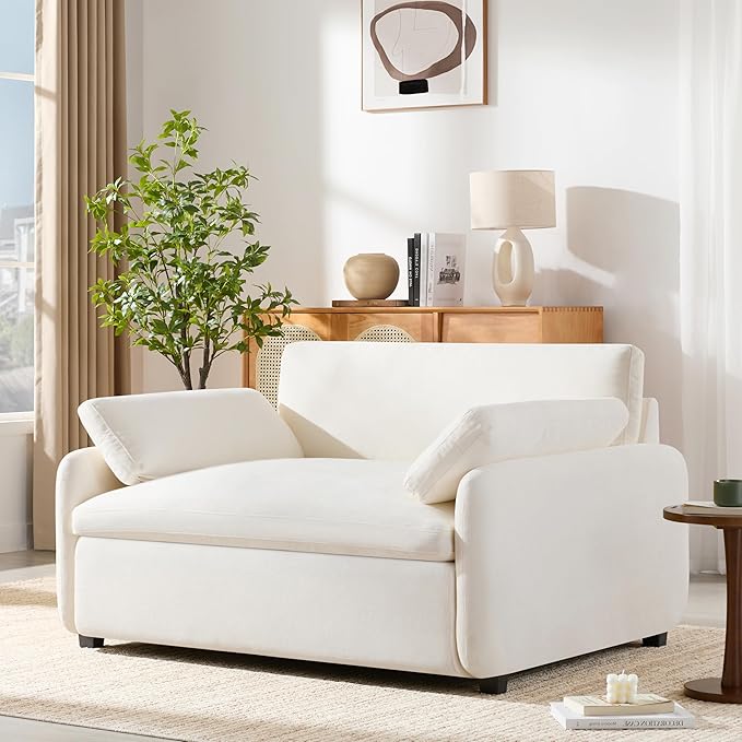 50 Oversized Single Sofa Chair with Wide and Deep Seat Color Blocking Chenille Accent Chair Cozy Upholstered Cloud Cushion Reading Armchair with Pillows for Living Room Apartment and Bedroom