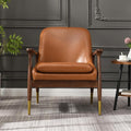 29.2 Mid-Century Modern Faux Leather Accent Chair with Padded Seat Solid Wood Frame &amp Brass Leg Caps - Perfect for Living Room Bedroom or Office Lounge (Brown)