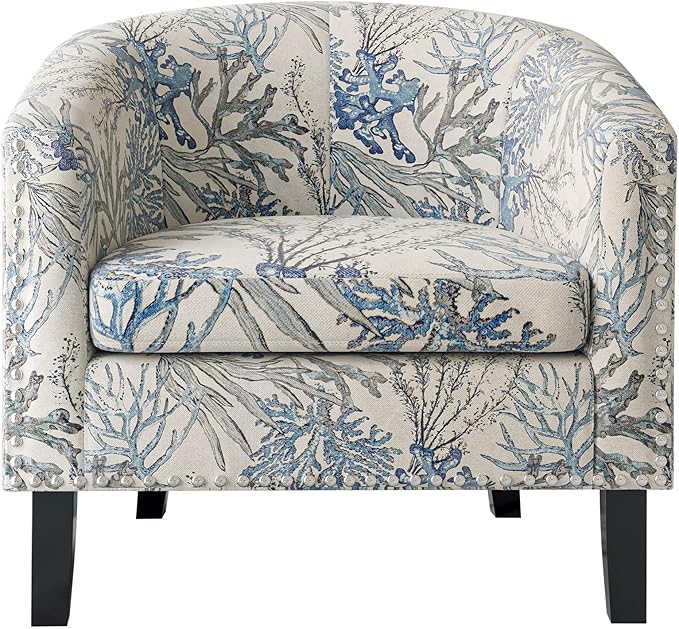 BELLEZE Accent Barrel Chair Set of 2 Modern Faux Leather Tub Club Chair Upholstered Armchair with Gold Nail Head Trim and Black Legs for Living Room Bedroom Apartment Lounge - Blue Coral