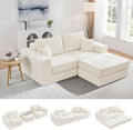Boneless Sectional Loveseat Couch with Ottoman Convertible Tufted Button Modular Floor Sleeper Sofa Bed Comfy Foldable Compression Love Seat Sofa for Living Room No Assembly Beige