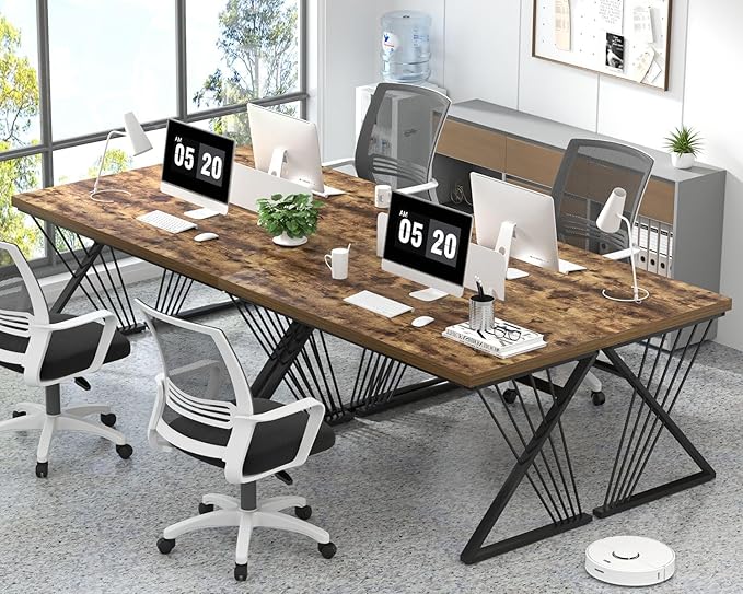 FOLUBAN Home Office Desk Modern Wood and Metal Computer Desk Simple Writing Work PC Desks for Bedroom Industrial Study Gaming Table for Living Room Rustic Brown 53 Inch