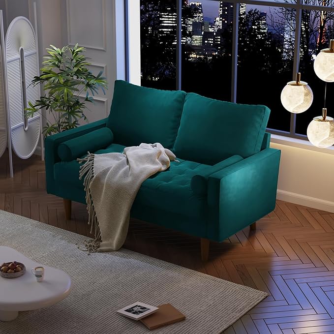 SILKIR Velvet Loveseat Sofa Love Seats Furniture for Small Spaces Mid-Century Modern Loveseats for Living Room Love Seat Couch 58 Inches Teal Blue