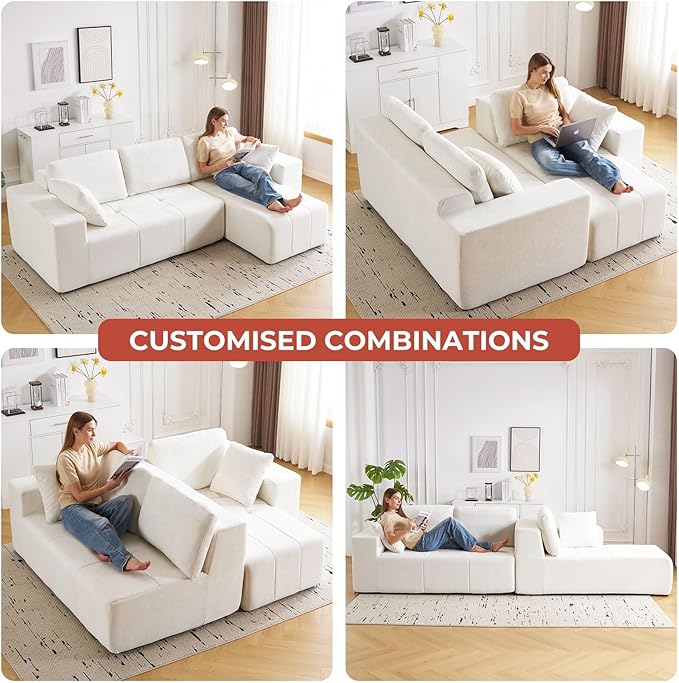 105 Cloud Modular Sectional CouchChenille Boneless Couches with Deep SeatUpholstered U-Shape Sofa with Chaise Sectional Couch with Ottoman No Assembly Required (Beige Right Facing Chaise)