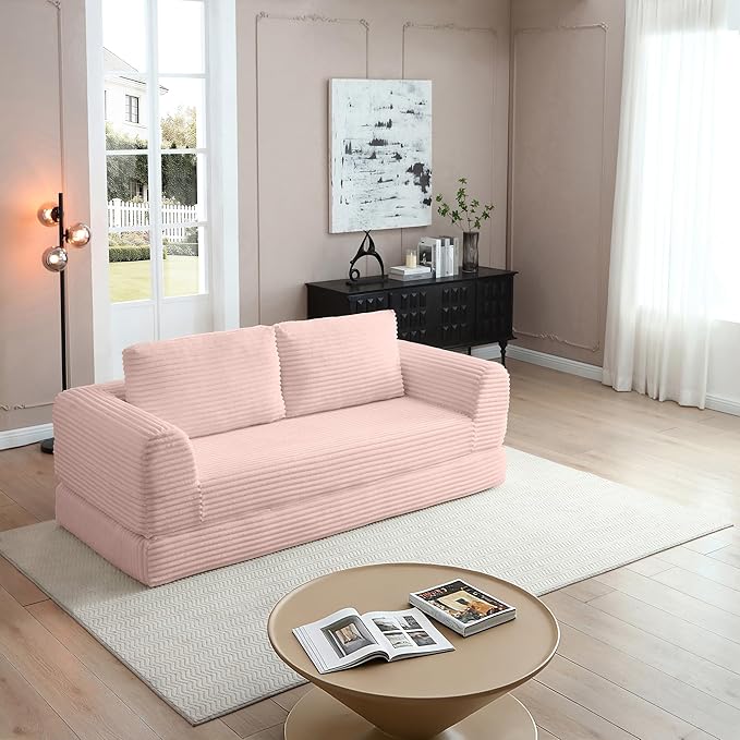 Foldable Boneless Love Seat Couches in a Box Modern Floor Foam Sleeper Sofa Bed 2-in-1 Convertible Cloud Sofa for Home Apartments Bedroom