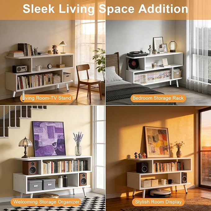 Lightdot TV Stand for TVs up to 45'' Modern Entertainment Center with 3 Storage Open Large Capacity for Collection Media Console Table for Living Room/Entrance/Sofa CabinetEasy Assembly-White