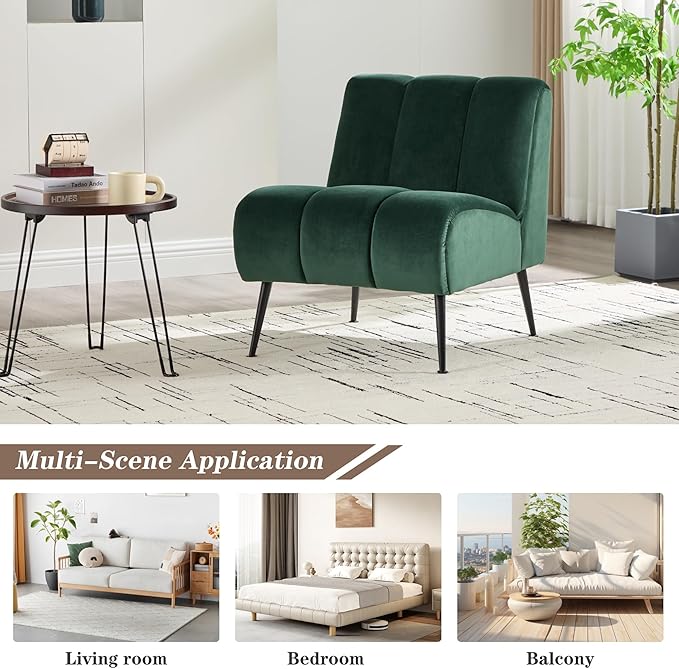 Mlmh &amp Kngwa 24.4 W Modern Accent Chair Set of 2 Armless Accent Chairs Comfy Upholstered Reading Chairs Velvet Vanity Chair for Living Room Bedroom Green