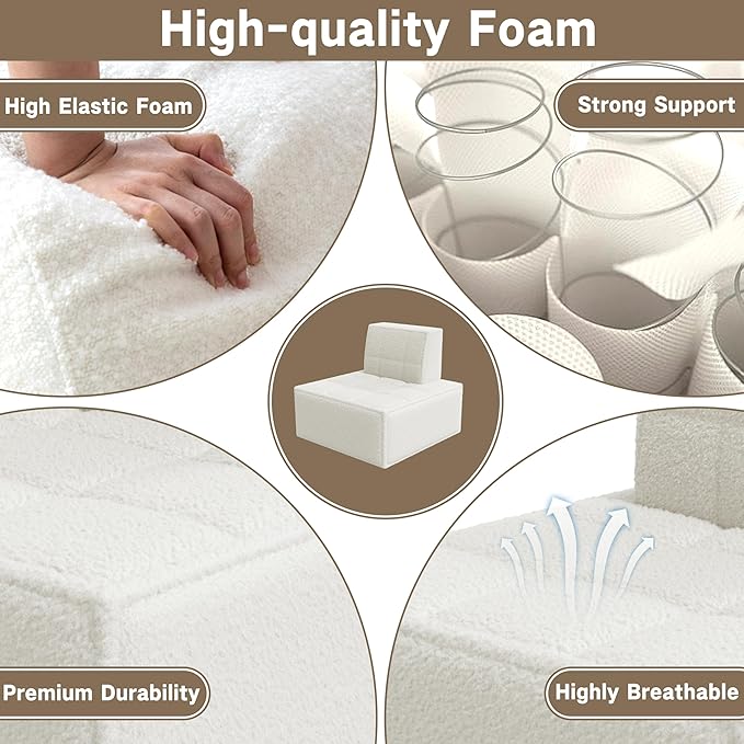 PurrJoys Modular Sectional 3-Seater Sofa 3-Piece Deep Seat Corduroy Lounge Sofa Small 3-Seater Couch for Living Room Bedroom Apartment White