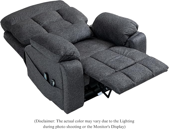 4-Motor Lay Flat Power Lift Recliner Chair with Heat &amp Massage - Power Adjustable Headrest Backrest Lumbar &amp Legrest - Big Tall Recliners 4-Point Massage (Seat Heating)