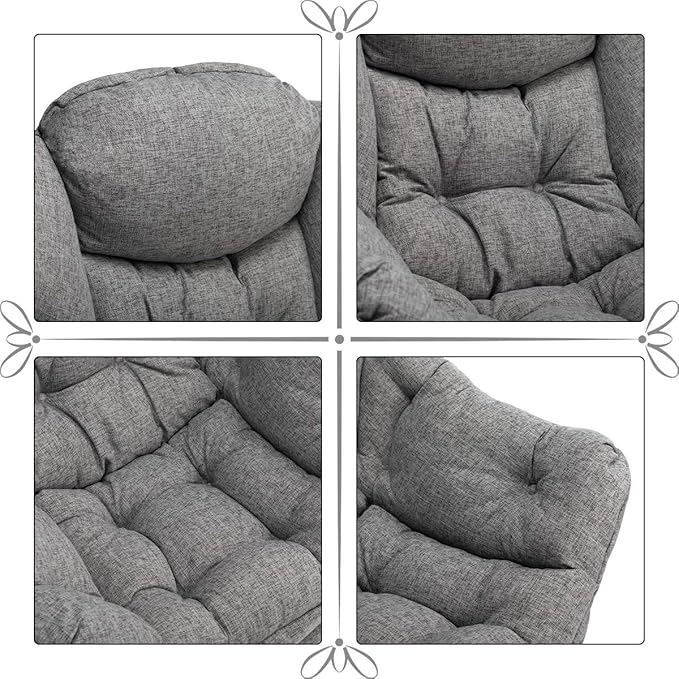 HollyHOME Lazy Chair with Armrest and Side Pocket Comfy Accent Lounge ChairLeisure Sofa Armchair for Living Room Bedroom Dorm or Small Spaces Oversized Reading Sofa ChairCotton-Linen Grey