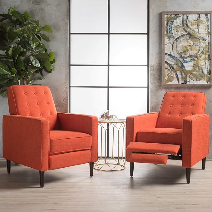 Christopher Knight Home GDFStudio Christopher Knight Home Mervynn Mid-Century Modern Fabric Recliners 2-Pcs Set Orange
