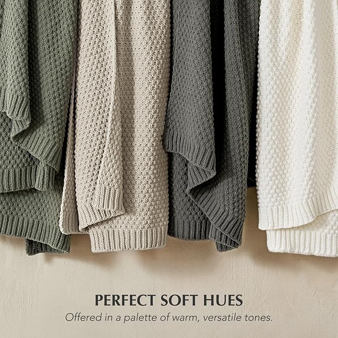 EVERGRACEHOME Chunky Chenille Knit Throw Blanket for Couch Soft Luxurious Moss Stitch Blankets for Bed Cozy Decorative Farmhouse Knitted Throws for Sofa Charcoal Gray 50 x 60
