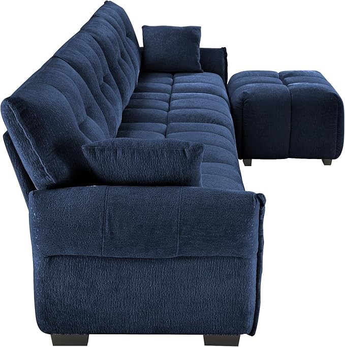 Aoowow Modular Sectional Sofa with Movable Ottoman 141.7” Chenille L Shaped Sofa Couch Upholstered Comfy 4-Seater Couches with Pillows for Living Room Apartment OfficeBlue