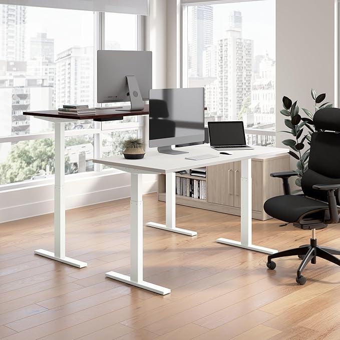 Bush Business Furniture 60-inch Electric Height Adjustable Standing Desk Ergonomic Sit-Stand Computer Table for Home and Professional Office Move 60 Series White with Metallic Gray Base