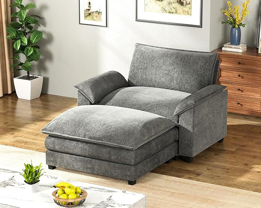 Homall 40 Modular Sectional Sofa Single Sofa Couch with Reversible Ottoman DIY Combination Chenille Deep 1-Seat Cloud Couch for Living Room Apartment (Light Grey Single Sofa Chair)