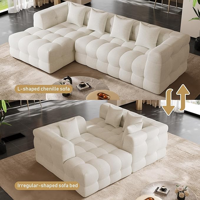 120 Oversized Modular Sectional CouchCloud Sectional Sofa with Deep Seat Modern Modular Couch with 4 Throw PillowsL-Shaped Chenille Sofa Couches with Left Facing Chaise for Living Room Beige