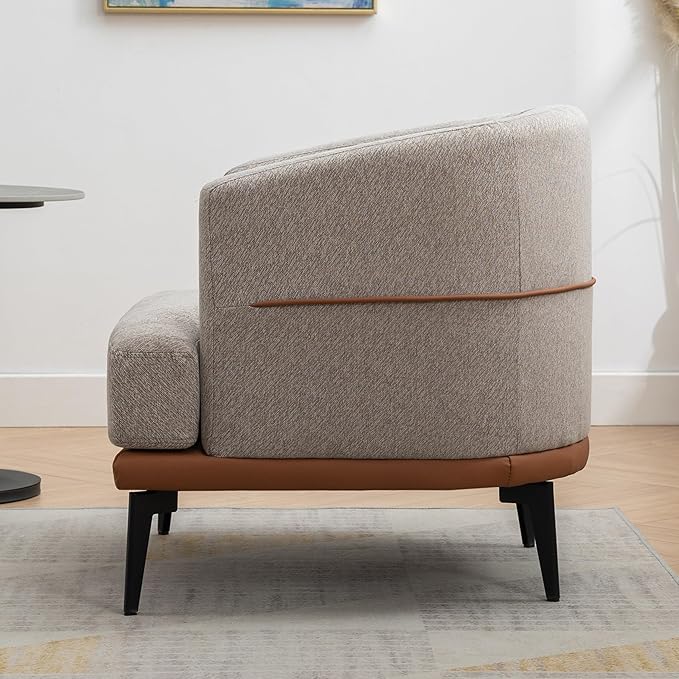 Modern Two-Tone Barrel Fabric Chair Upholstered Round Armchair for Living Room Bedroom Reading Room (Burnt Orange)
